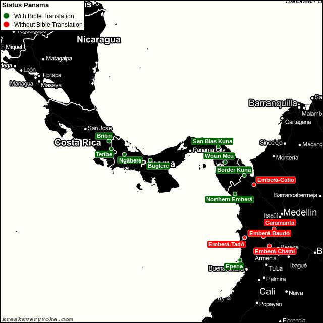 All languages with and without a free Bible Translation in Panama