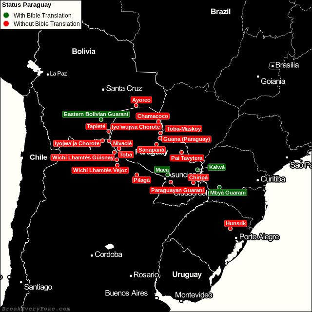All languages with and without a free Bible Translation in Paraguay
