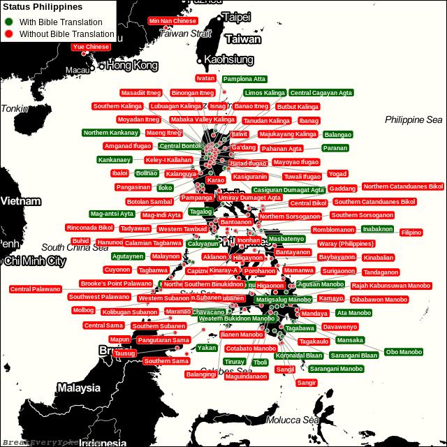 All languages with and without a free Bible Translation in the Philippines