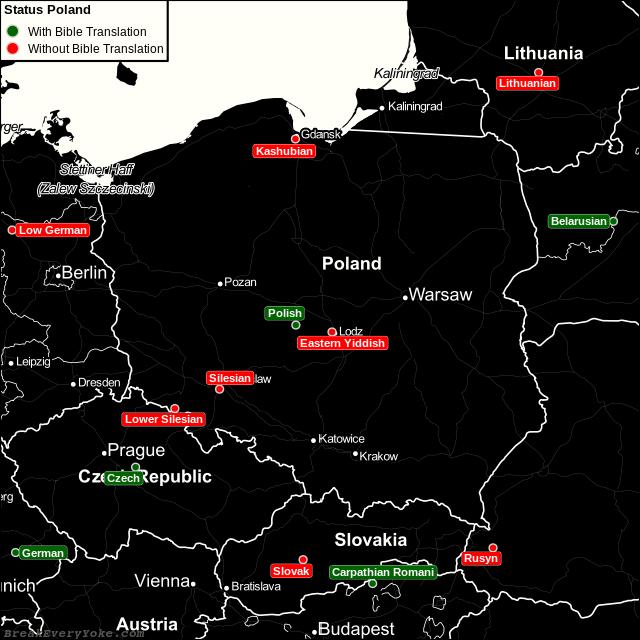 All languages with and without a free Bible Translation in Poland