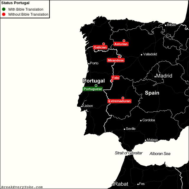 All languages with and without a free Bible Translation in Portugal
