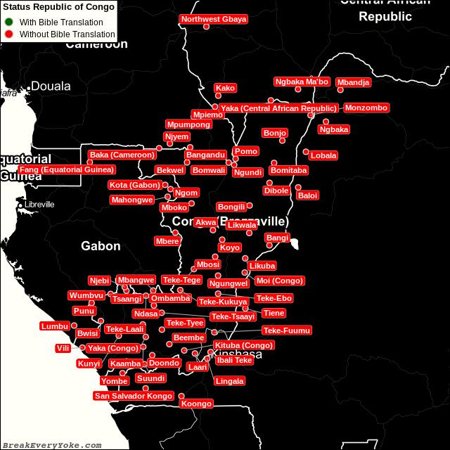 All languages with and without a free Bible Translation in Republic of Congo