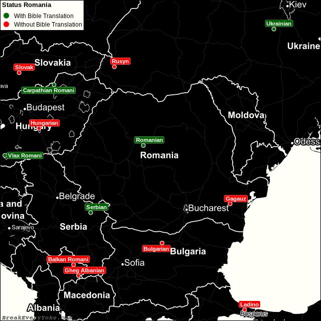 All languages with and without a free Bible Translation in Romania