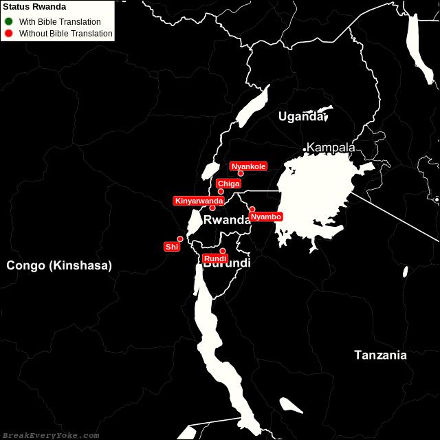 All languages with and without a free Bible Translation in Rwanda