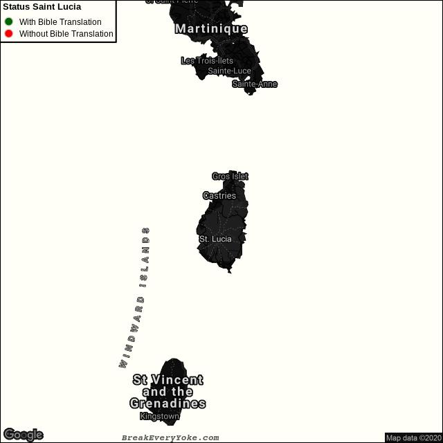All languages with and without a free Bible Translation in Saint Lucia