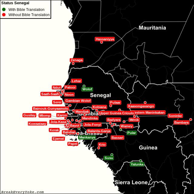 All languages with and without a free Bible Translation in Senegal