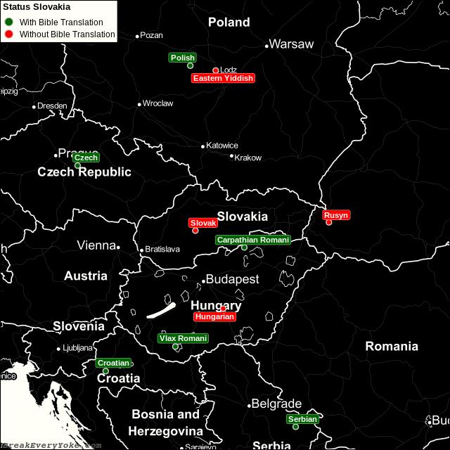 All languages with and without a free Bible Translation in Slovakia