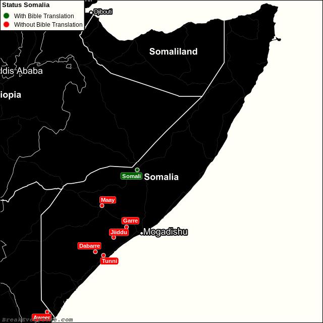 All languages with and without a free Bible Translation in Somalia