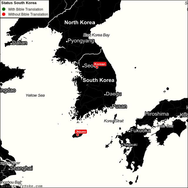 All languages with and without a free Bible Translation in South Korea