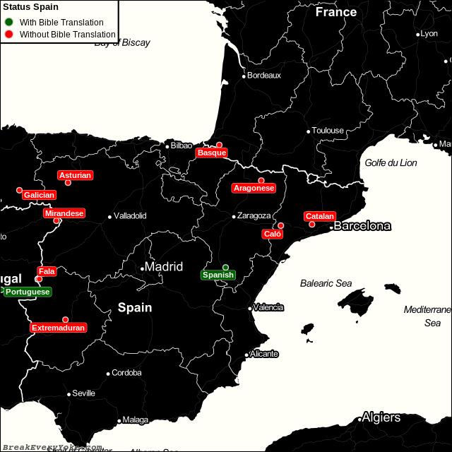 All languages with and without a free Bible Translation in Spain