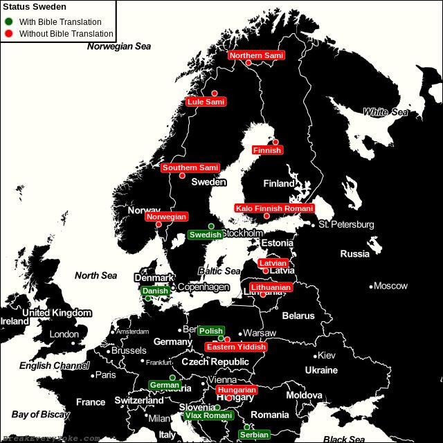 All languages with and without a free Bible Translation in Sweden
