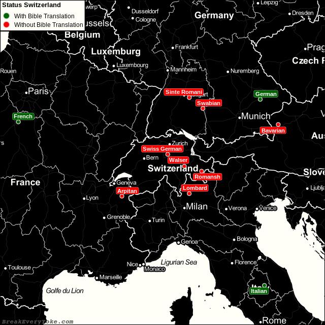 All languages with and without a free Bible Translation in Switzerland