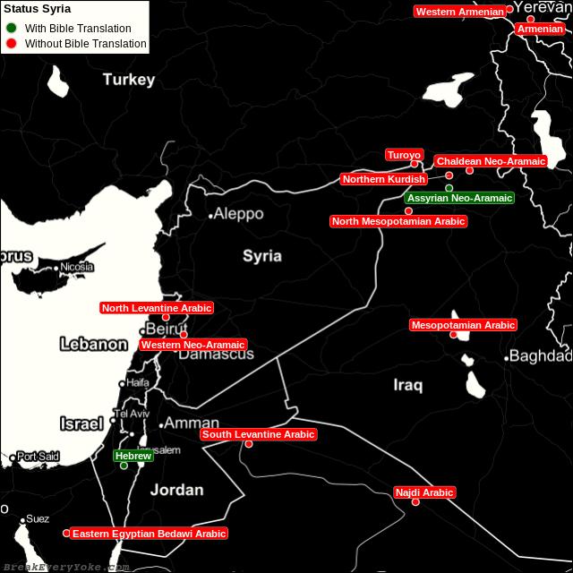 All languages with and without a free Bible Translation in Syria