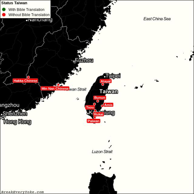 All languages with and without a free Bible Translation in Taiwan