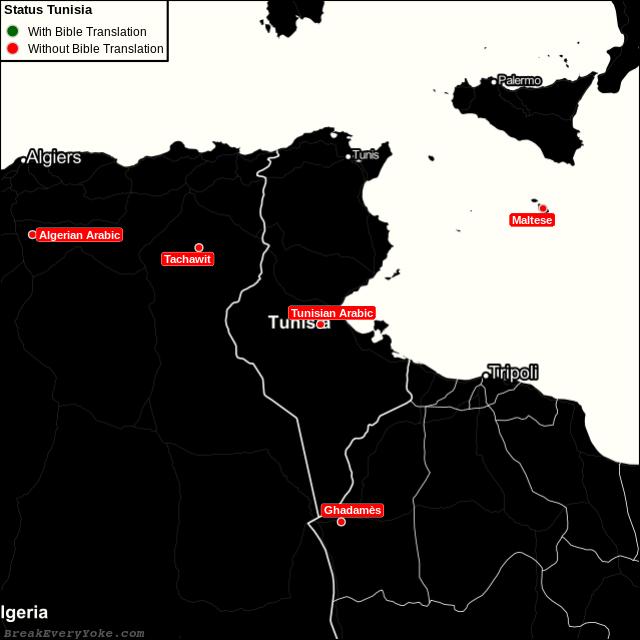 All languages with and without a free Bible Translation in Tunisia