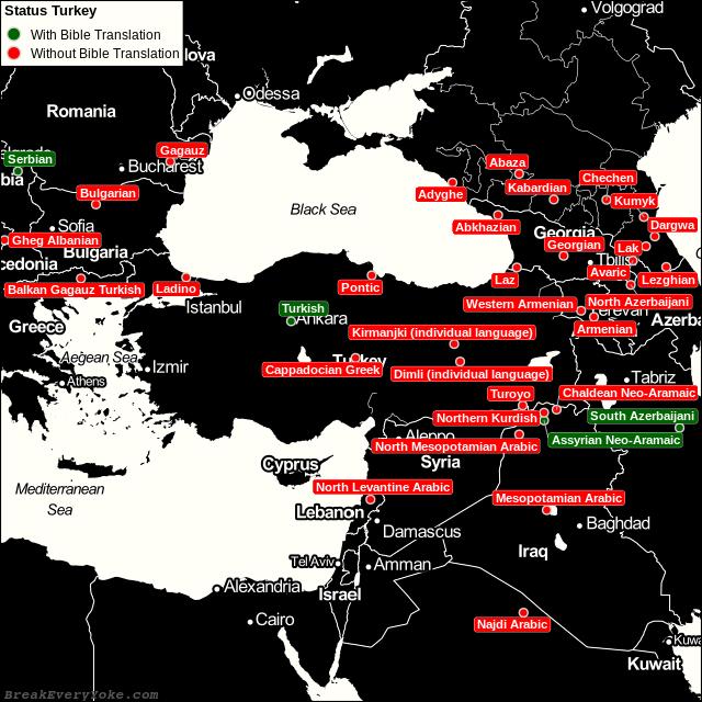All languages with and without a free Bible Translation in Turkey
