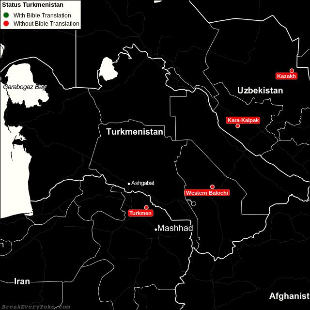 All languages with and without a free Bible Translation in Turkmenistan