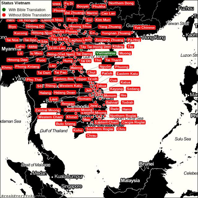 All languages with and without a free Bible Translation in Vietnam