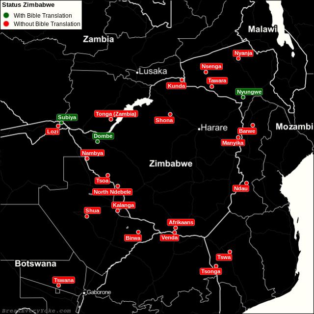 All languages with and without a free Bible Translation in Zimbabwe
