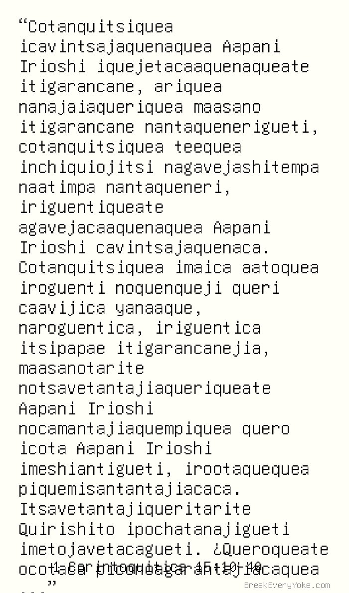 1 Corintoquitica 15 10 40 Iroaquerari Itioncacaantaqueca Aapani Irioshi Tsavetacoquerica Amajirote Jesoquirishito